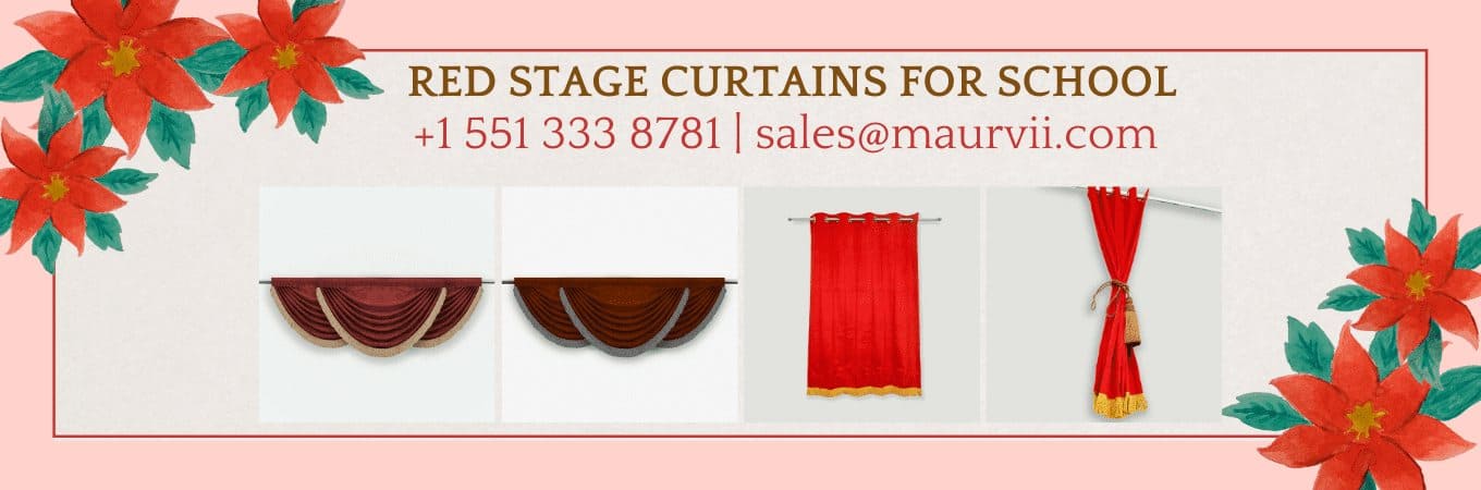 Red color velvet made curtains with fringe