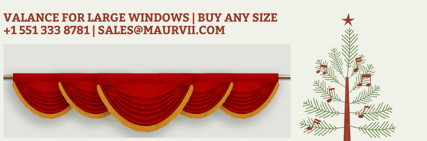 red swag valance with fringe for large window