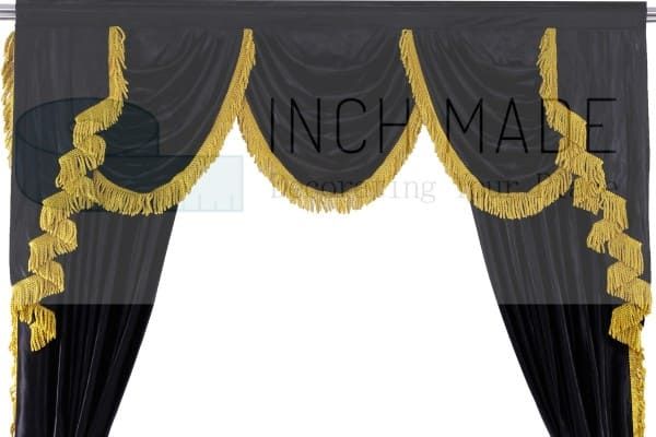 Black home theater curtain with swag valance