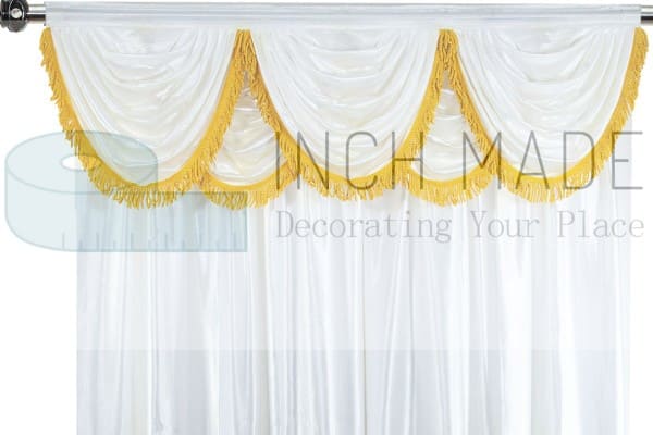 White home theater curtain with swag valance