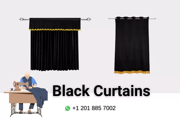 Black color velvet drapes with golden bullion fringe