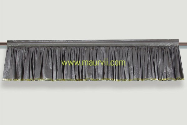 gray color shirred valance hanged with curtain rod
