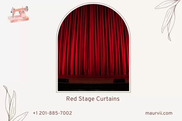 red curtains for school stage with golden bullion fringe