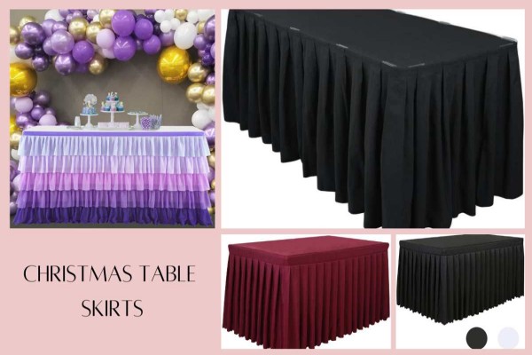 long table skirt decorated at wedding event 